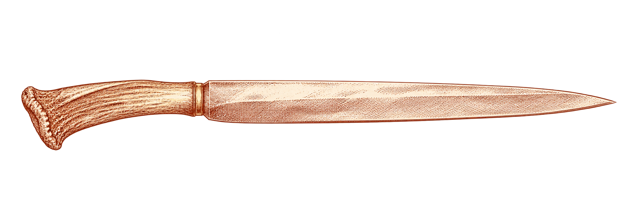Scéarptóð, the langseax forged by Little John, shown horizontally with its antler grip to the left and blade to the right